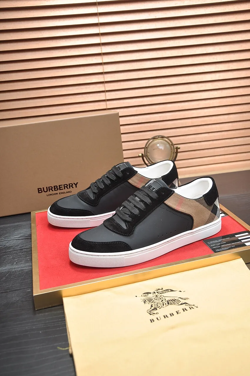 Men's shoes💰480💶[Burberry] (cowhide lining) classic low-top sneakers｜Imported cowhide with classic plaid fabric｜Cow leather lining｜Original outsole｜Fine workmanship and comfortable to wear Size: 38-44 (customized at 45)